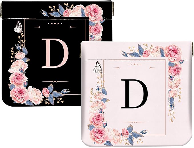 2Pcs Initial Letter PU Leather Small Squeeze Coin Purse Pouch Mini coin Bag Unique And Cute Wallet Cosmetic Bags For Women Girls Men Change Bag Letter D