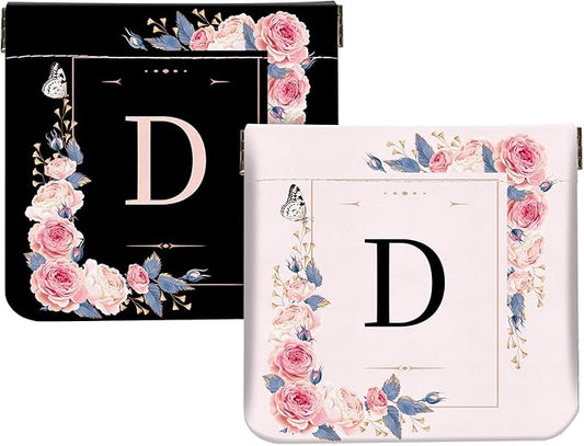 2Pcs Initial Letter PU Leather Small Squeeze Coin Purse Pouch Mini coin Bag Unique And Cute Wallet Cosmetic Bags For Women Girls Men Change Bag Letter D