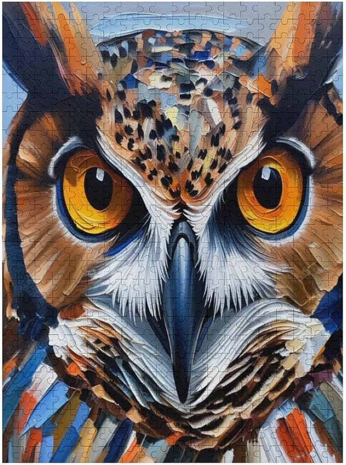 Owl Oil Painting Wooden Puzzle 500 Pieces Jigsaw Puzzles for Adults Puzzle Educational Toys Challenging Fun Games Gifts for Elders Kids Family and Friends