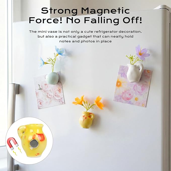 9Pack Mini Vase Magnets for Refrigerator,Cute Decorative Bud Plant Fridge Magnets for Kitchen, Office, Locker,Fridge Decorative,Locker(Without Flowers)