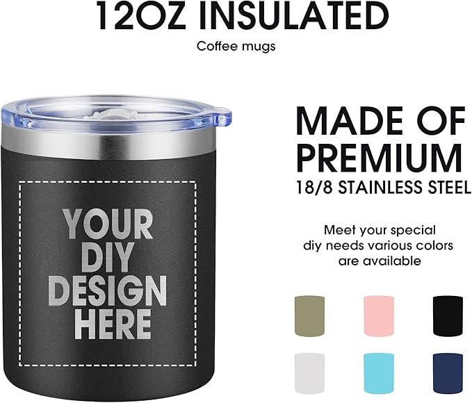 Personalized Custom Tumbler Print in USA 12oz 50Pcs Stainless Steel Travel Coffee Cup with Lid & Straw Double Wall Insulated Mug With Colorful Text Logo Photo