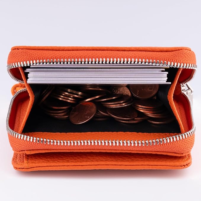 Genuine Small Wallet for Women, Slim RFID Blocking Credit Card Holder with ID Window, Compact Purses for Women with 31 Card Slots