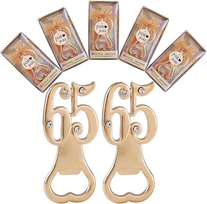 24 pcs Gold Themed 65th Bottle Openers Birthday Favor for Guest 65th Anniversary Wedding Party Gifts 65 Bottle Opener Birthday Souvenirs Decoration (Gold, 65 style)