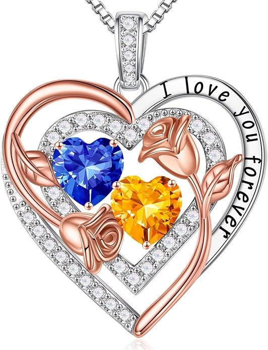 Iefil Valentines Day Gifts for Her - Sterling Silver Birthstone Necklace Anniversary Birthday Gifts for Her Wife Mom Daughter
