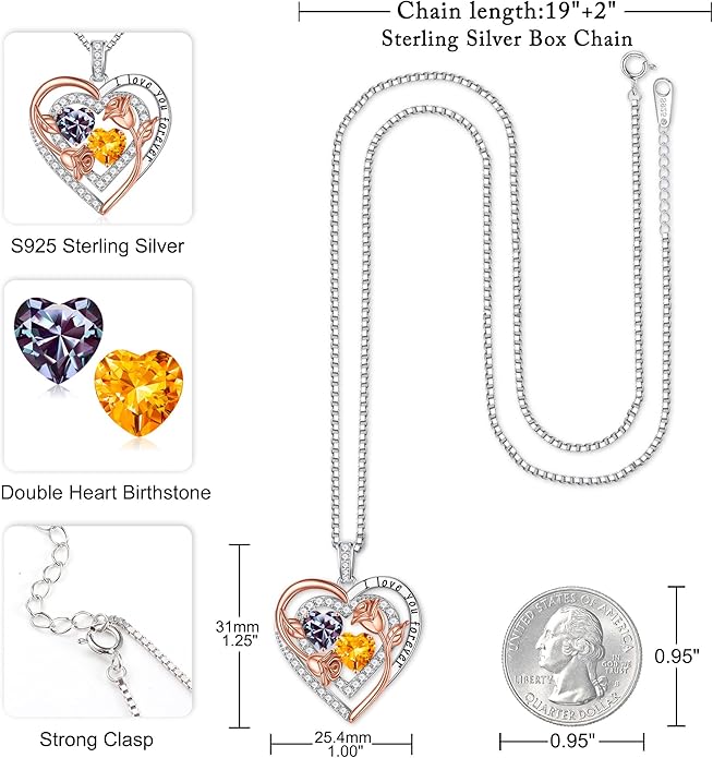 Iefil Valentines Day Gifts for Her - Sterling Silver Birthstone Necklace Anniversary Birthday Gifts for Her Wife Mom Daughter