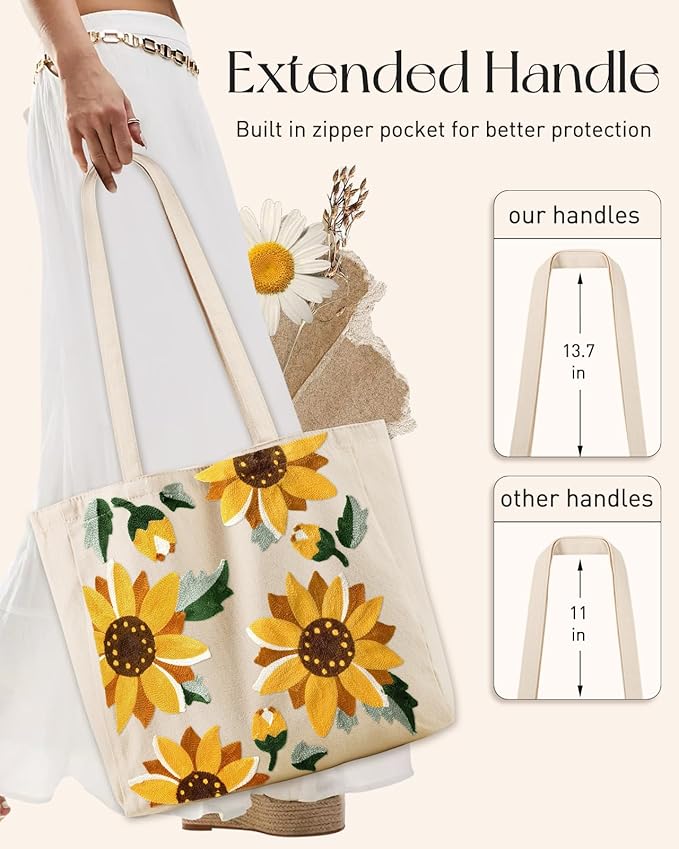 Miss Adola Aesthetic Embroidery Tote Bag for Women - Reusable Canvas Cute Shoulder Bag for Shopping, Grocery, Work, Book