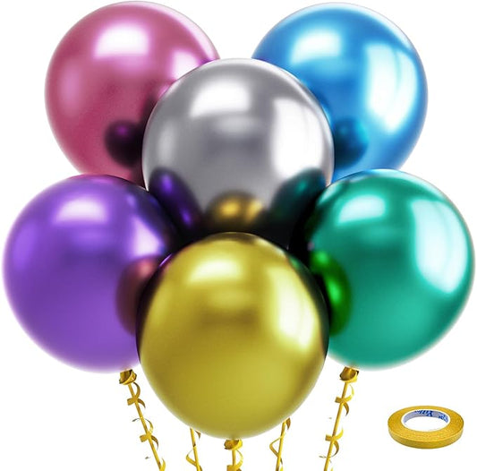 Bezente Metallic Chrome Balloons 18 Inch - 30 Pack Assorted Latex Balloons Big Round Colorful Party Balloons for New Years Birthday Bridal Shower Wedding Decorations 2026