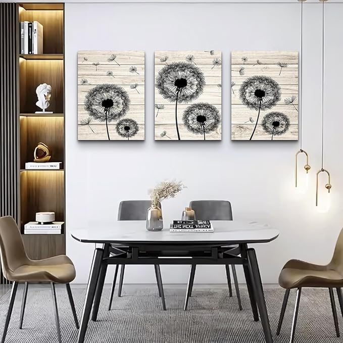 Wall Decor For Living Room Canvas Wall Art For Bedroom Fashion Wall Decorations For Kitchen Abstract Paintings Office Canvas Art Black Dandelion Flowers Hang Pictures Artwork Home Decoration 3 Pieces
