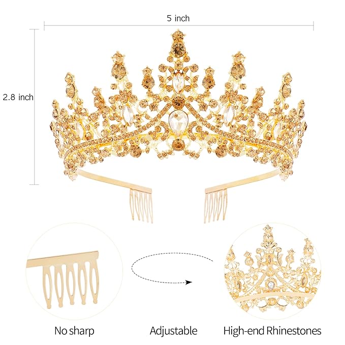 VELSCRUN Gold Crystal Birthday Tiara Crowns for Women Girls It's My Birthday Sash Queen Girls Princess Crown with Combs Happy Birth Party Decorations Mom Sisters Birth Gift Hair Accessories
