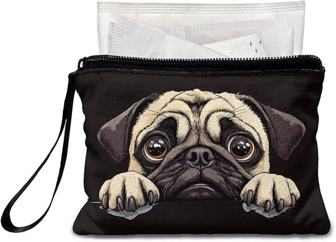 Dolyues Cute Pug Womens Coin Purses Trendy Money Pouch For Women Black Kids Zipper Coin Pouch Coin Purse With Wristlet Coin Holders