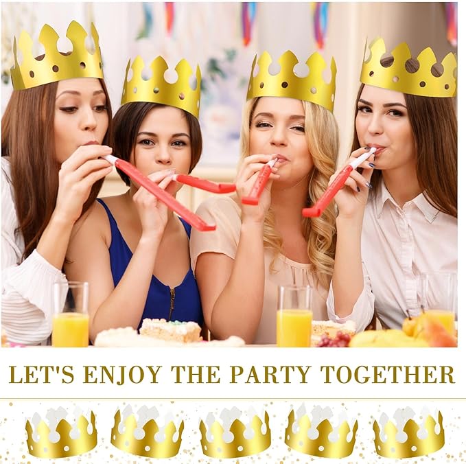 Crtiin 30 Pcs Gold Paper Crown for Adults Princess Hats Crafts Birthday Party Bulk Crowns for School Classroom(Classic Style)
