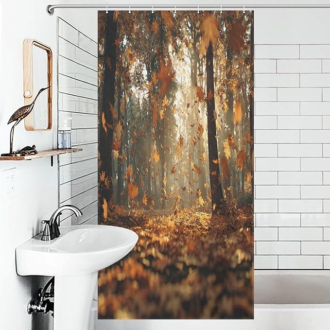 Fall Tree Shower Curtain Autumn Maple Tree Yellow Orange Leaves Brown Branch Waterproof Washable Fabric Bathroom Shower Curtains for Bathroom Decorations Home Indoor Decor 35x72Inch