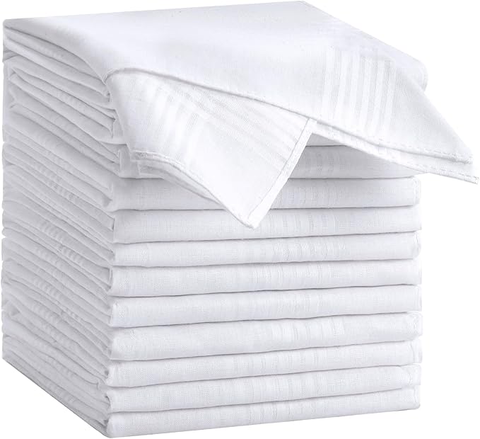 12 Pack Handkerchiefs for men, 100% Soft Cotton 16x16 Inch Men's Handkerchiefs, White Classic Pocket Hankies