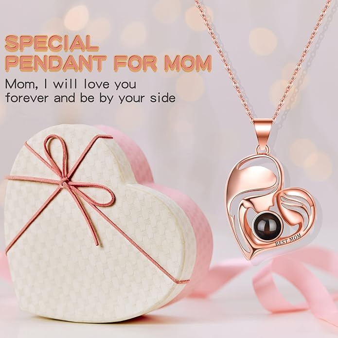 SUPHELPU Personalized Mother's Day Gifts for Mom From Daughter - Custom Photo Necklace With Picture Inside - Projection Necklace for Mom - Memorial Gift