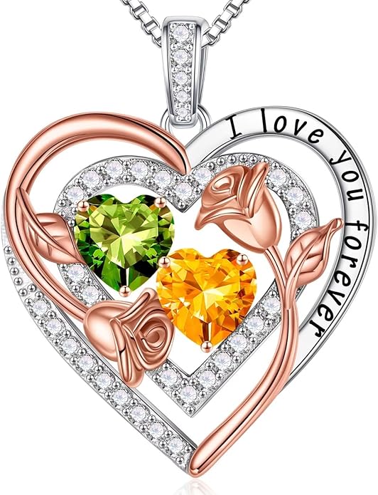 Iefil Valentines Day Gifts for Her - Sterling Silver Birthstone Necklace Anniversary Birthday Gifts for Her Wife Mom Daughter