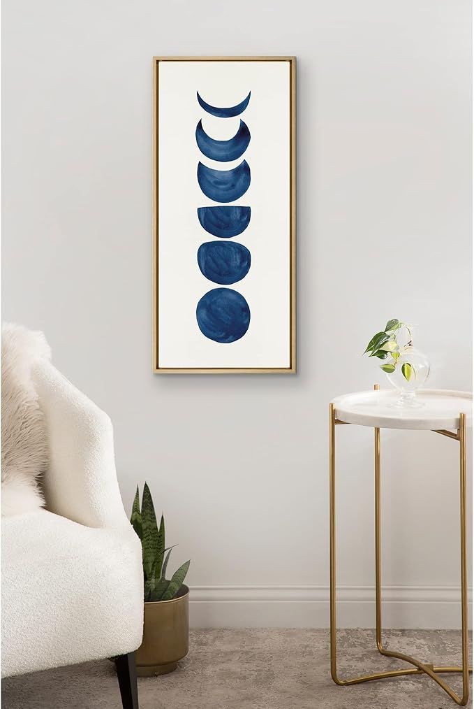 Kate and Laurel Sylvie Linear Moon Phases Framed Canvas Wall Art by Teju Reval of SnazzyHues; 18x40 Gold; Decorative Moon Art for Wall