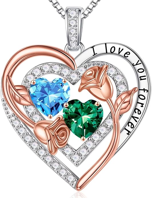 Iefil Valentines Day Gifts for Her - Sterling Silver Birthstone Necklace Anniversary Birthday Gifts for Her Wife Mom Daughter