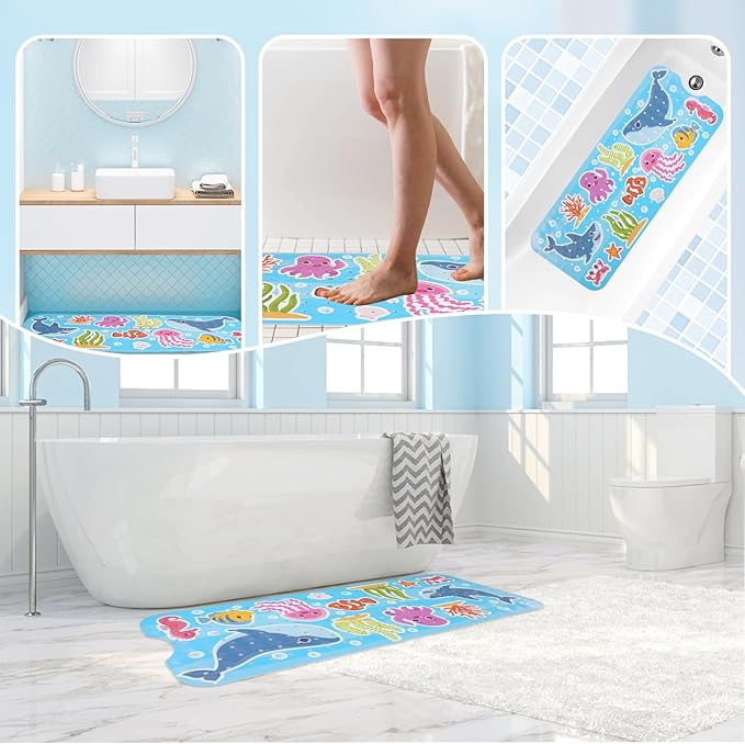 Baby Bath Mat for Tub Non Slip Kids Bathtub Mat Extra Long 40X16 Inch Toddler Bath Tub Shower Mat Anti Slip with Suction Cups & Drain Holes, Machine Washable (Whale Shark)