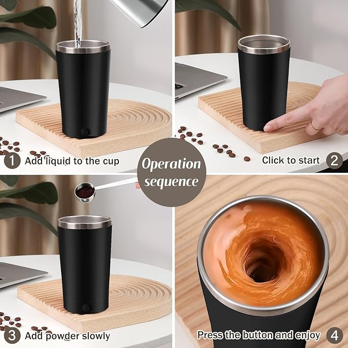 hatisan Self Stirring Coffee Mug With Lid Electric High Speed Self Stirring Mug 400ml Rechargeable Detachable Stainless Steel Self Stirring Cup for Coffee, Milk, Cocoa Christmas Gift(Black)