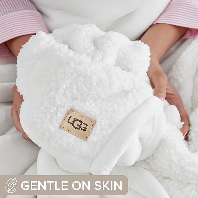 UGG Nita Full/Queen Blanket Fleece Fluffy Reversible Soft Fuzzy Bedding Cozy Plush Warm Oversized Blanket Machine Washable Bedroom Decor for Big Couch or Bed, 90-inch x 90-inch, White Snow
