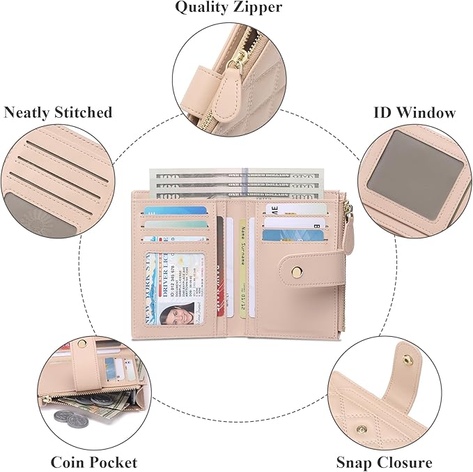 SENDEFN Small Wallet for Woman Leather RFID Blocking Bifold Zipper Pocket Credit Card Holder
