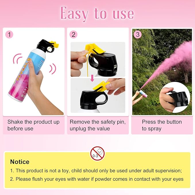 Merear Gender Reveal Fire Extinguisher 2 Packs, Gender Reveal Ideas, Baby Girl Reveal Party Ideas 100% Biodegragable for Gender Reveal Decorations (Pink)