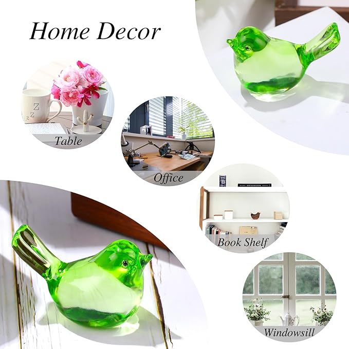 Ornalrist Crystal Green Birds Figurines Home Decor, Glass Art Birds Collectible Figurines Paperweights Crystal Decor Gifts for Women Mom Friends (Green)
