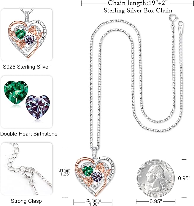 Iefil Valentines Day Gifts for Her - Sterling Silver Birthstone Necklace Anniversary Birthday Gifts for Her Wife Mom Daughter
