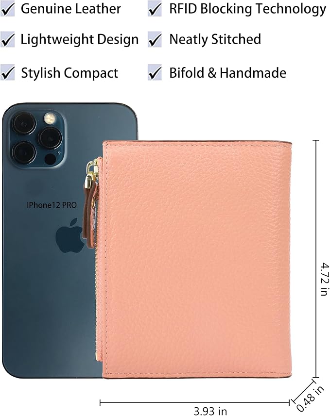 AINIMOER Women's RFID Blocking Leather Small Compact Bi-fold Zipper Pocket Wallet Card Case Purse with id Window