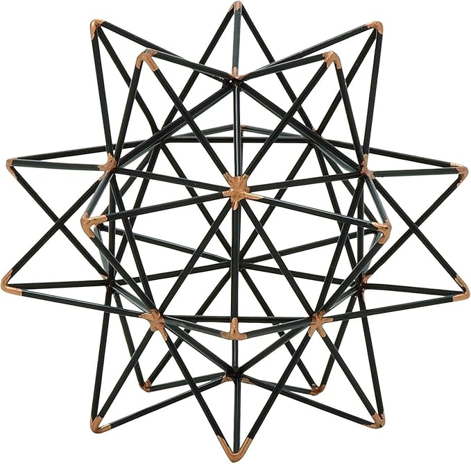 Deco 79 Metal Geometric Decorative Sculpture Home Decor Statue with Gold Accents, Accent Figurine 7" x 7" x 7", Black
