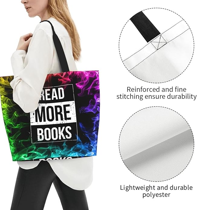 Vintage Read More Books Large Reusable Eco-friendly Shopping Bags Portable Storage Handbag