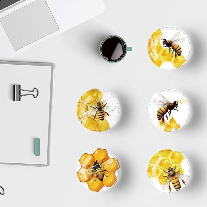 12Pcs Glass Refrigerator Magnets - Fridge Magnets Decoration for Classroom, Locker, Office Whiteboards, Cabinet, Dishwasher and Magnetic Surfaces (Bees)