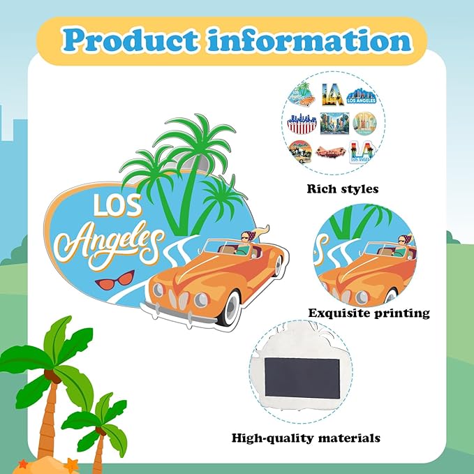 18 Pcs Los Angeles Fridge Magnet Magnetic Refrigerator Stickers Metal Los Angeles Magnet Souvenirs Gifts Refrigerator Magnets Home Decoration Accessories