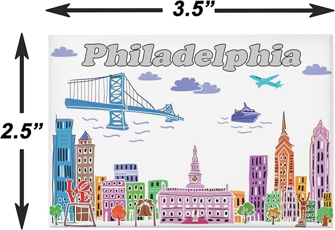 City Themed Artwork Magnet Collection by Beary Blu - Designed in The USA, Collectible Souvenirs Gifts 2.5" x 3.5" (Philadelphia)