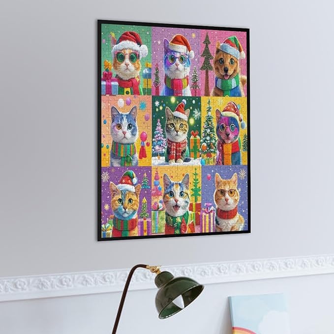 Wooden Puzzle 500 Pieces Adult - Christmas Cat Puzzle Christmas Puzzles, Holiday Puzzles, Family Toys, Party Games, Jigsaw Puzzle Challenge and Funny