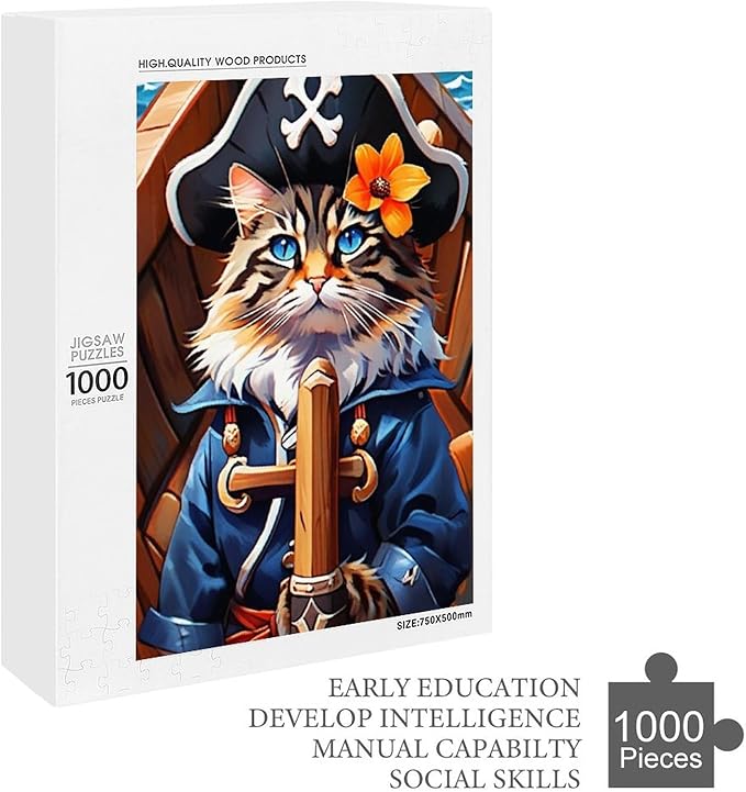 Wooden Puzzle - Classic Pirate Cat Leader Jigsaw Puzzles，Wooden Puzzles for Adults 1000 Pieces Challenge Puzzles，Educational Games，Family Puzzles，Unique Gifts for Wall Art