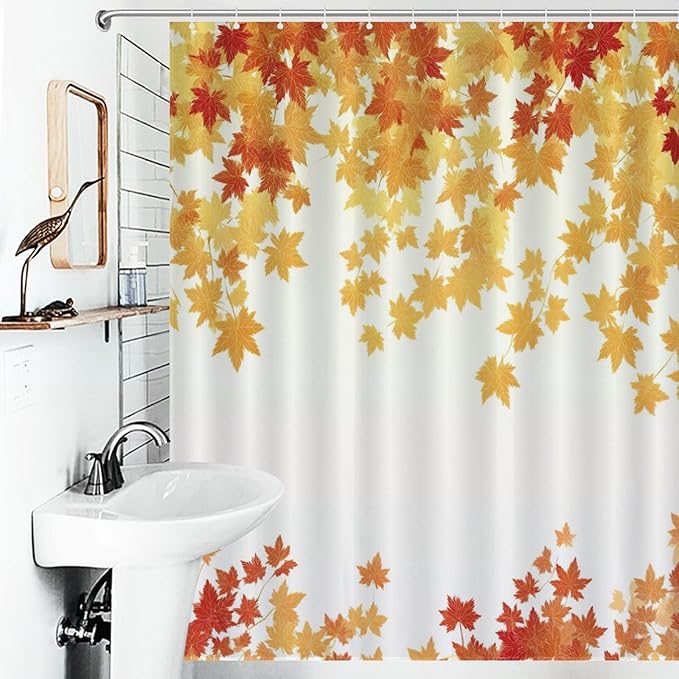 Fall Maple Shower Curtain Leaves Autumn Natural Scenery Havest Famhouse Waterproof Washable Fabric Bathroom Shower Curtains for Bathroom Decorations Home Indoor Decor 56x72Inch