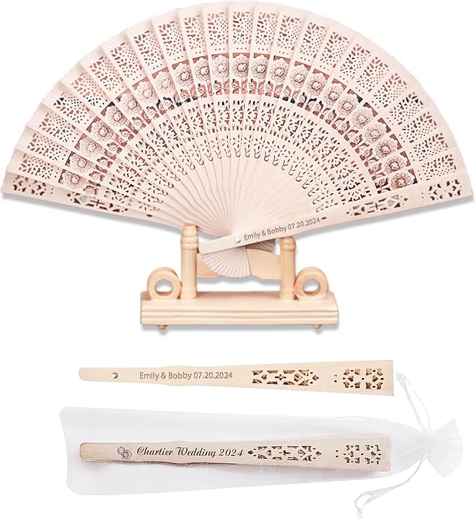 Personalized Wooden Folding Wedding Fan - Custom Wedding Fans with Yarn Bag and Tassels Engraved Text Wedding Fans for Party Favor Bridal Shower Gifts Guests Bulk (1)