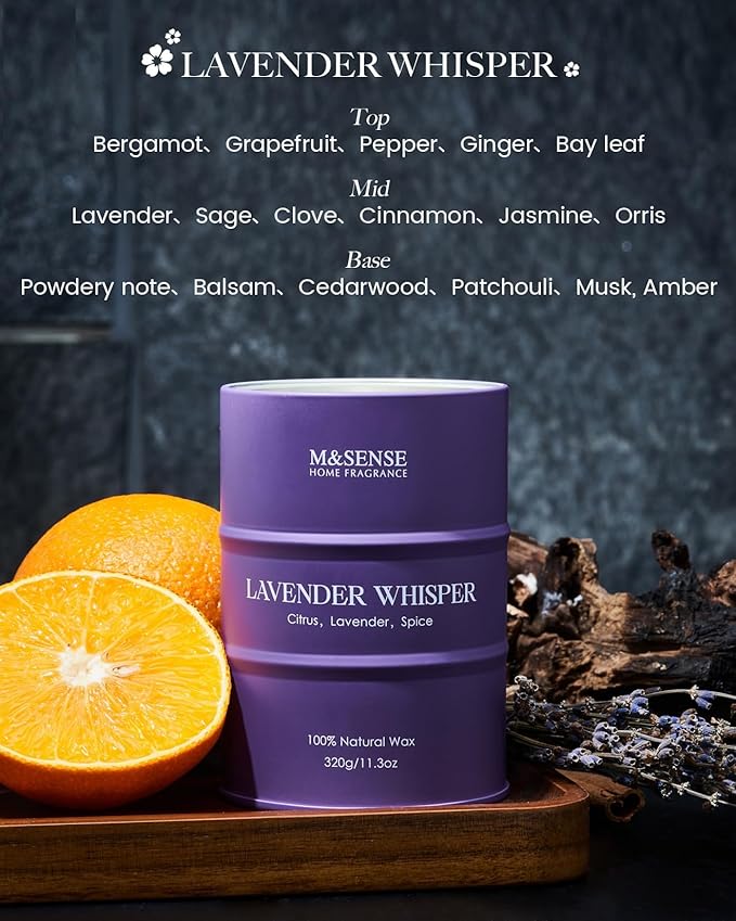 M&SENSE Lavender Soy Candles for Home Scented 11.6oz 70 Hour Long Burning, Aromatherapy Candle for Stress Relief Meditation Relaxing, Appreciation Gifts for Mom Teacher Friends