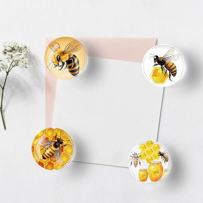 12Pcs Glass Refrigerator Magnets - Fridge Magnets Decoration for Classroom, Locker, Office Whiteboards, Cabinet, Dishwasher and Magnetic Surfaces (Bees)