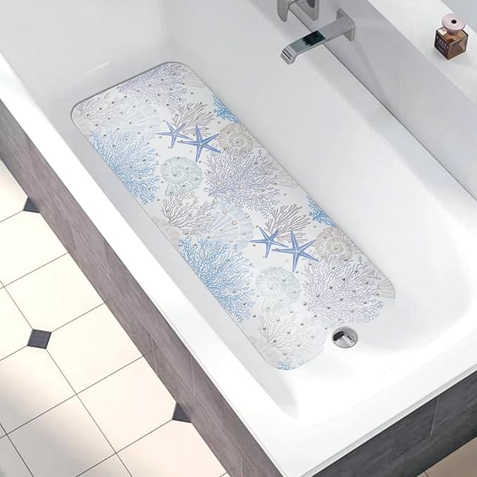 Bathtub Mat Non Slip, Extra Long Bath tub Mat Shower Floor Mat with Suction Cups and Drain Holes for Adults Kids Elderly 40 X 16 Inch