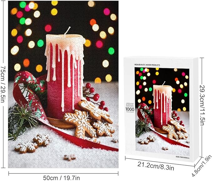Jigsaw Puzzles for Adults 1000 Piece - Merry Christmas，Christmas Candles Wooden Puzzle，Puzzle Games， Stress Relief Games，Funny Puzzles，Unique Gifts for Wall Art ，Family Puzzles，Educational Games