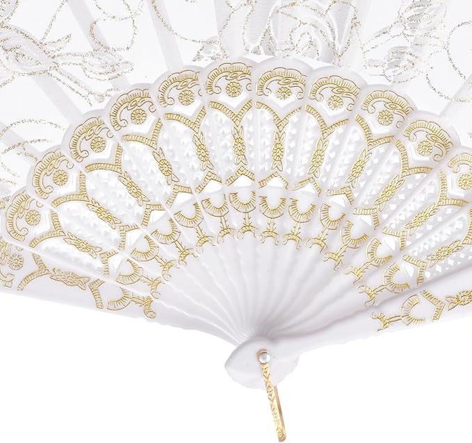 QIRMIZI 30pcs Silk Folding Hand Fans,Silk Fans,White Rose Fans,Perfect for Weddings, Parties, and Dancing,White