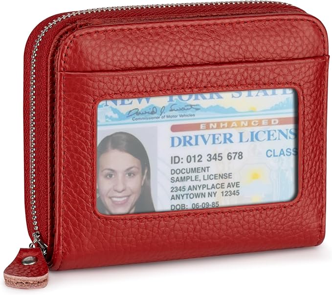 Genuine Small Wallet for Women, Slim RFID Blocking Credit Card Holder with ID Window, Compact Purses for Women with 10 Card Slots