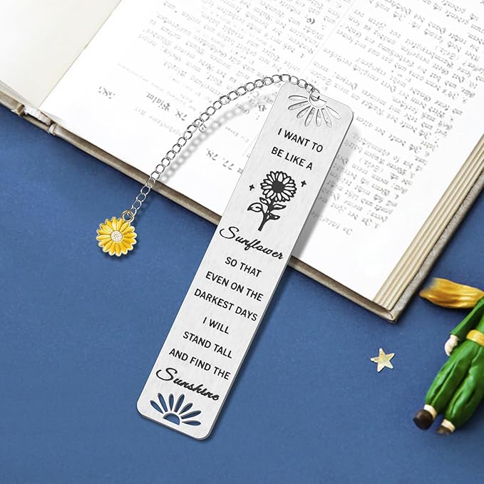 Sunflower Gifts for Women Girls, Kaluofan Inspirational Bookmarks with Sunflower Chain, Book Markers for Reading, Back to School Coming of Age Gifts, Graduation Gifts, Christmas Stocking Stuffers