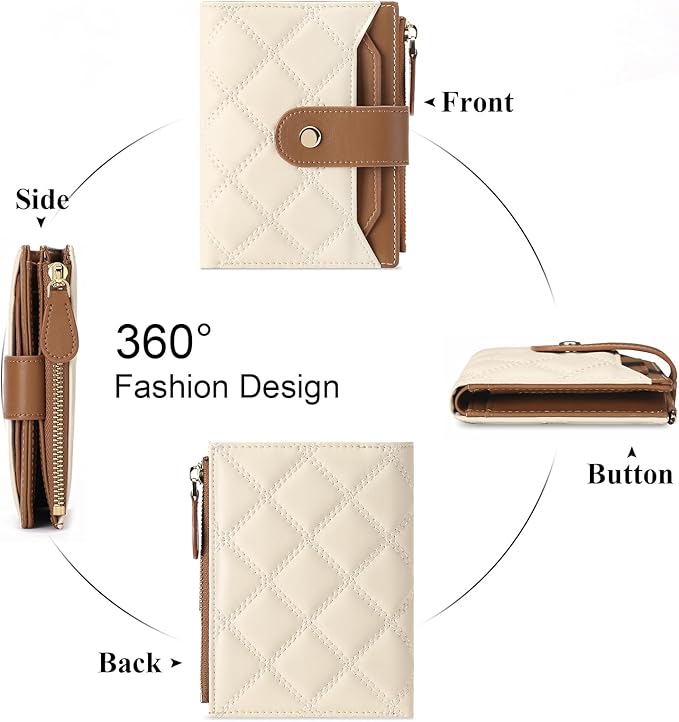 SENDEFN Small Wallet for Woman Leather RFID Blocking Bifold Zipper Pocket Credit Card Holder