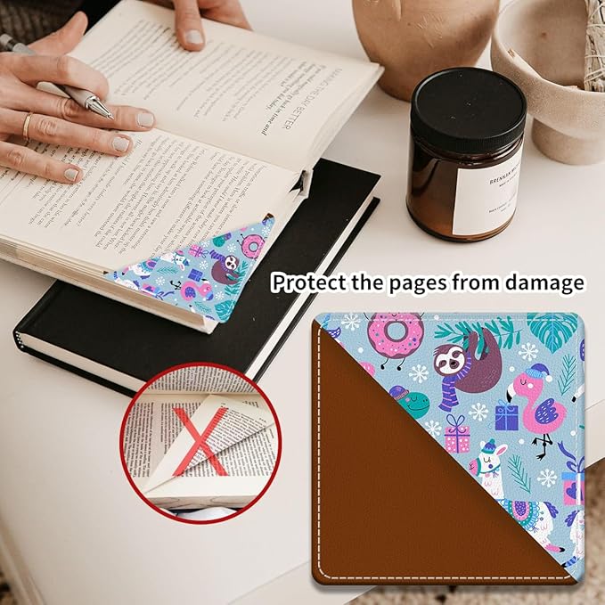 Cute Leather Bookmarks, Fun Triangle Making Corner Bookmark, Book Accessories for Reading Book Lovers, Unbreakable Page Markers for Women Men Cute Winter Animals