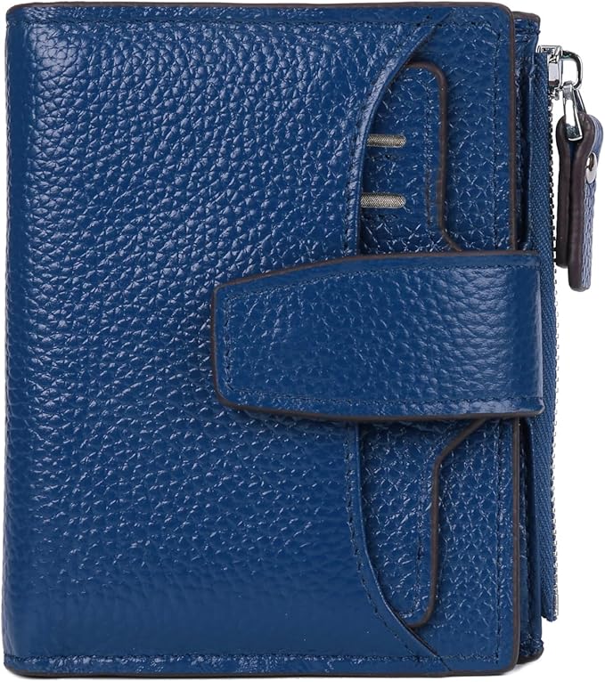 AINIMOER Women's RFID Blocking Leather Small Compact Bi-fold Zipper Pocket Wallet Card Case Purse with id Window