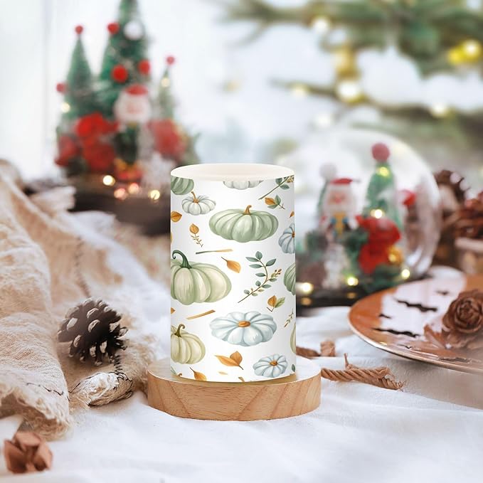 Green Pumpkin Autumn Fall Flickering Flameless Candles Battery Operated with Remote Timer,Tea Light Candles LED Pillar Votive Candles Set of 2 for Outdoor Indoor Decorations