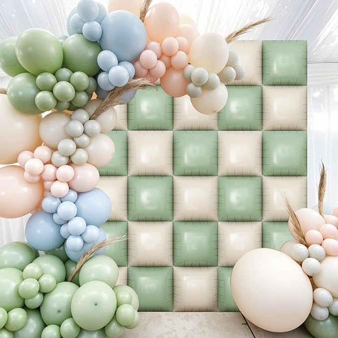 Sage Green Square Foil Balloon Wall, 20 PCS Double Sided Mint and Beige Square Balloon Wall Backdrop for Gender Neutral Baby Shower Wedding Jungle Safari Woodland Birthday Party Decoration